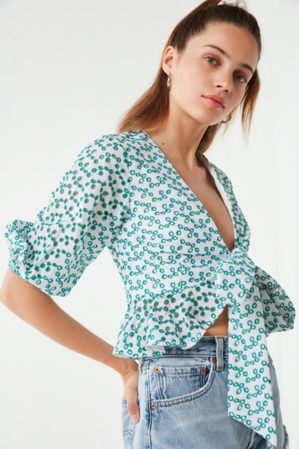 Keepsake Blossom Embroidered Wrap Top | Urban Outfitters