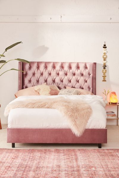 Charlotte Velvet Tufted Wingback Bed | Urban Outfitters