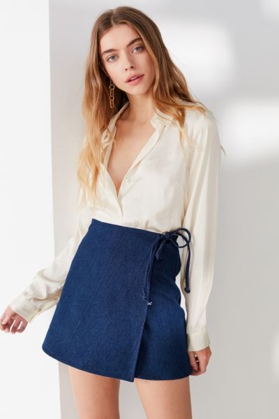 denim wrap mini skirt