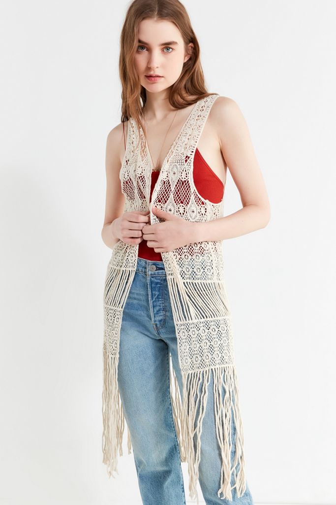 Crocheted Fringe Vest Urban Outfitters Canada