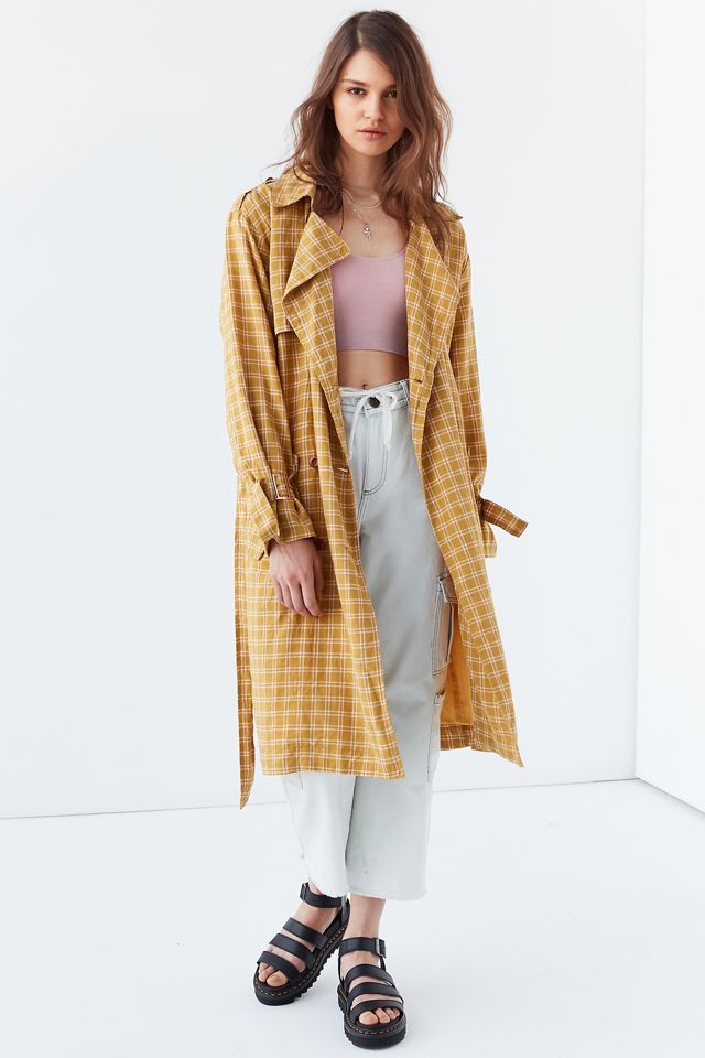 UO Plaid Linen Trench Coat Urban Outfitters