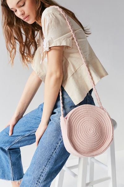 round woven crossbody bag