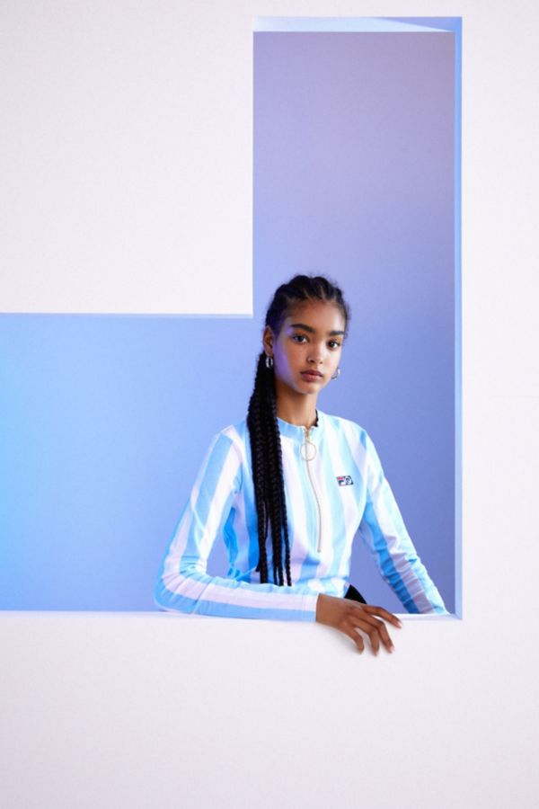 FILA + Pierre Cardin Striped Long Sleeve Cropped Tee | Urban Outfitters Canada