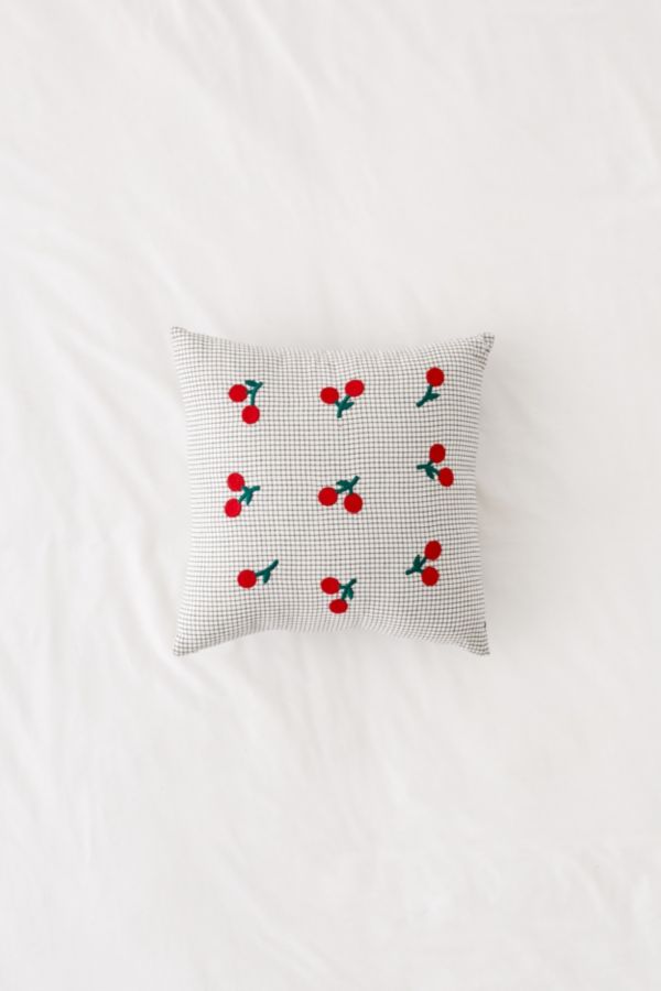 Embroidered Cherry Microcheck Throw Pillow Urban Outfitters