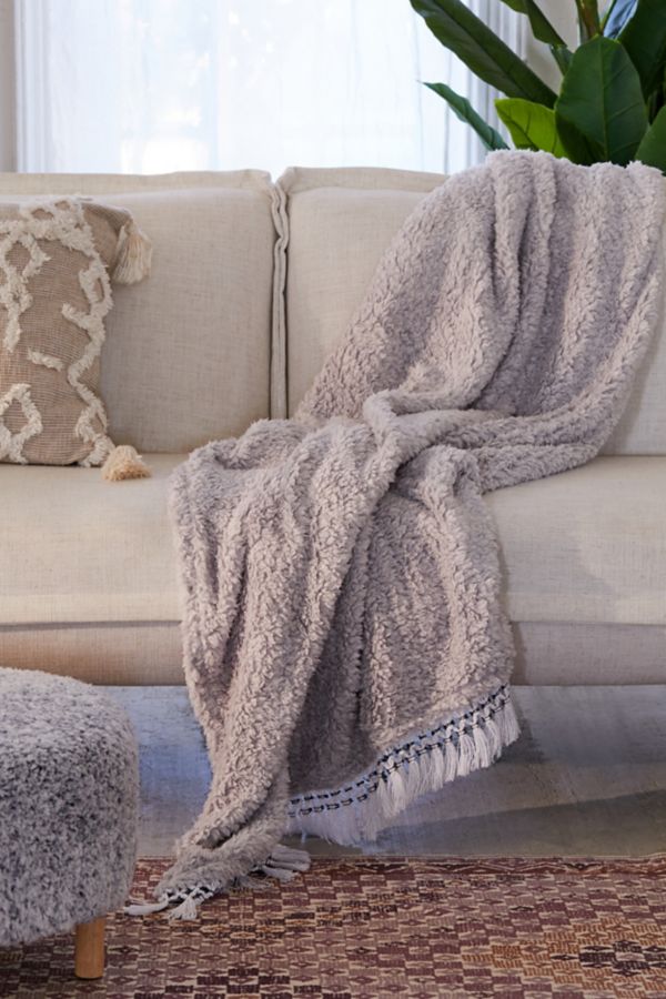 Amped Fleece Fringe Trim Throw Blanket Urban Outfitters