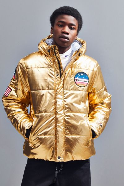 champion red metallic puffer jacket