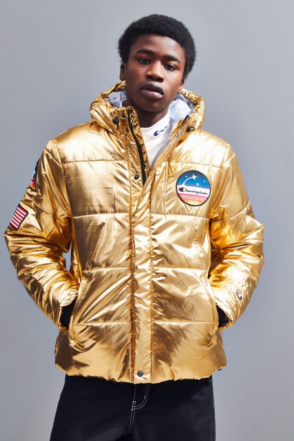 champion metallic puffer jacket red