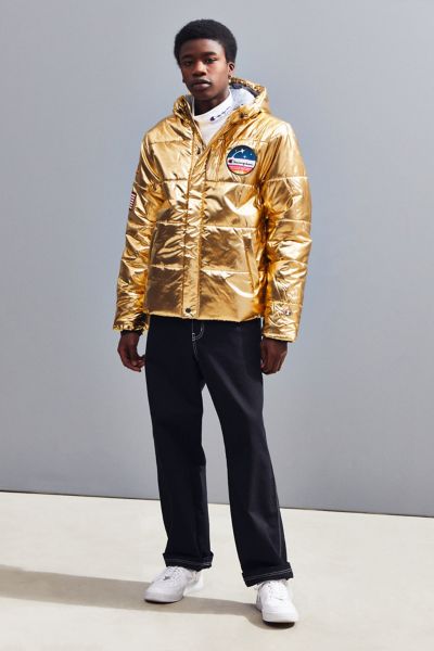 champion pink metallic puffer jacket