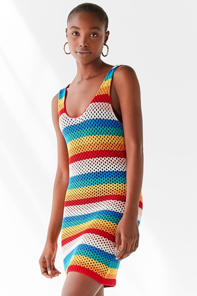 UO Crochet Rainbow Striped Dress | Urban Outfitters