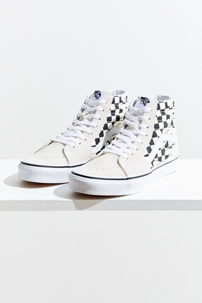 black and grey checkered high top vans