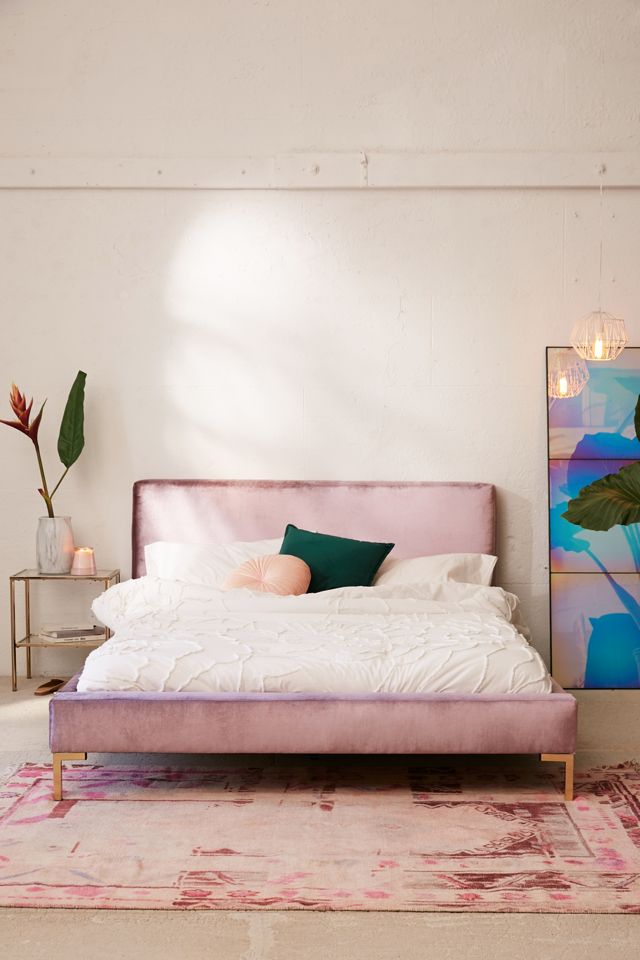 Rosalie Velvet Platform Bed Urban, Pink Platform Bed Queen
