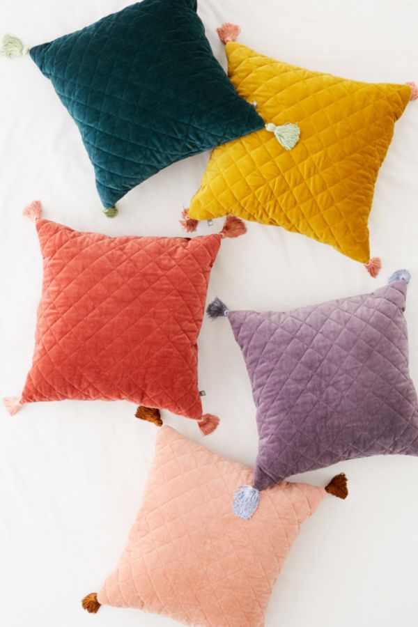 Quilted Velvet Tassel Throw Pillow Urban Outfitters Canada