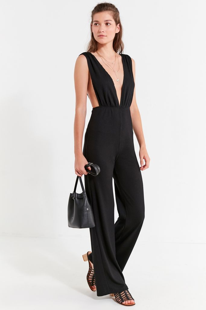 UO Plunging Ribbed Knit Jumpsuit | Urban Outfitters