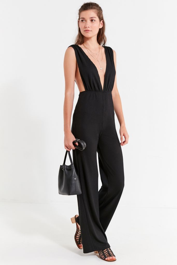 UO Plunging Ribbed Knit Jumpsuit Urban Outfitters