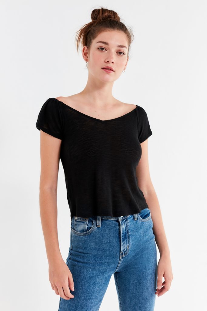 UO Sonya Off-The-Shoulder Flutter Sleeve Tee | Urban Outfitters Canada
