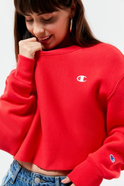 red cropped champion sweatshirt