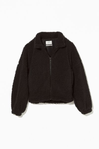 uo willow fuzzy drawstring teddy jacket