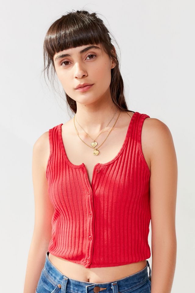 Uo Button Down Cropped Tank Top Urban Outfitters 2859