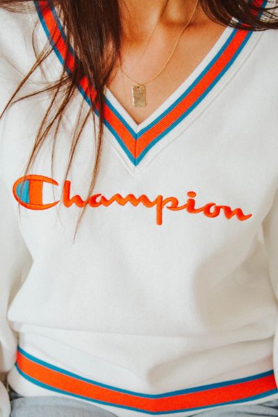 white v neck champion sweatshirt