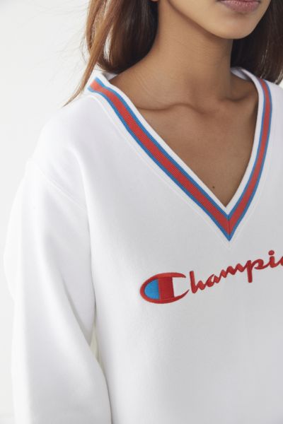 champion white v neck sweatshirt