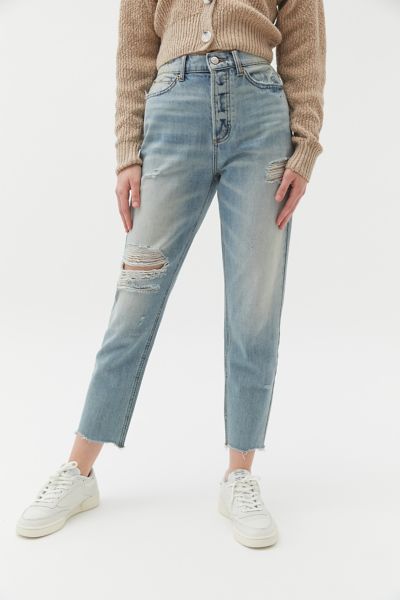 high waisted shredded jeans