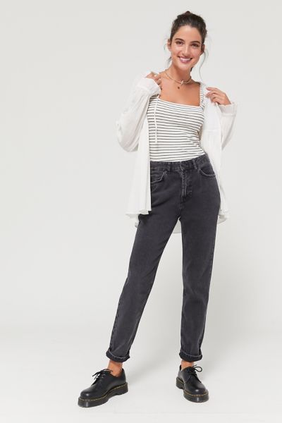 washed black premium mom tapered jeans