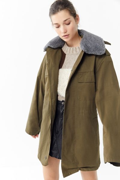 Vintage Faux Fur Collar Hooded Military Jacket | Urban Outfitters