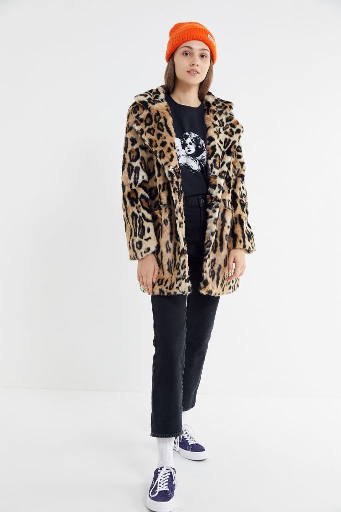 Apparis Margot Leopard Print Faux Fur Coat | Urban Outfitters Canada