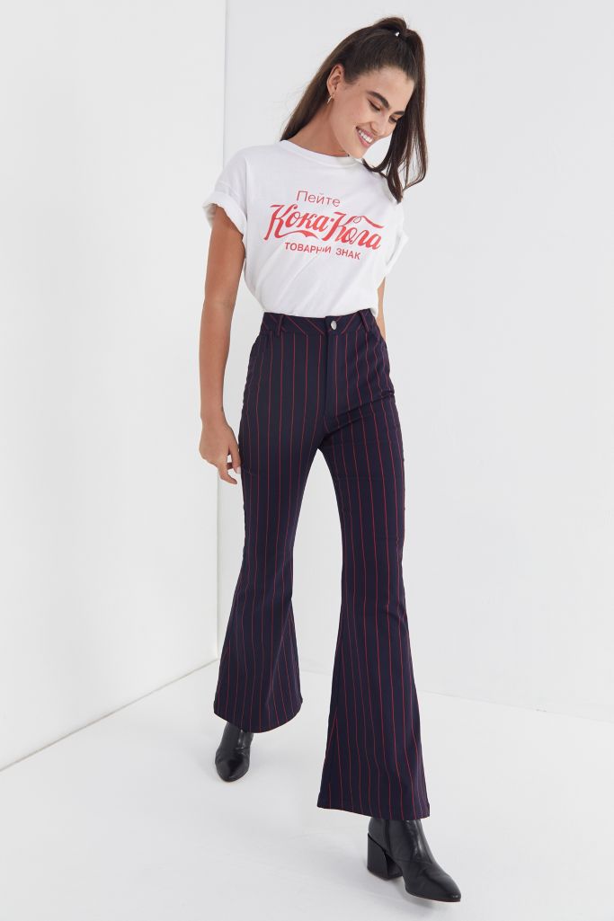 blue striped flare pants