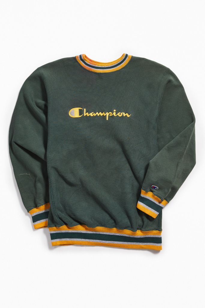 Vintage Champion Green Ringer Crew Neck Sweatshirt | Urban Outfitters