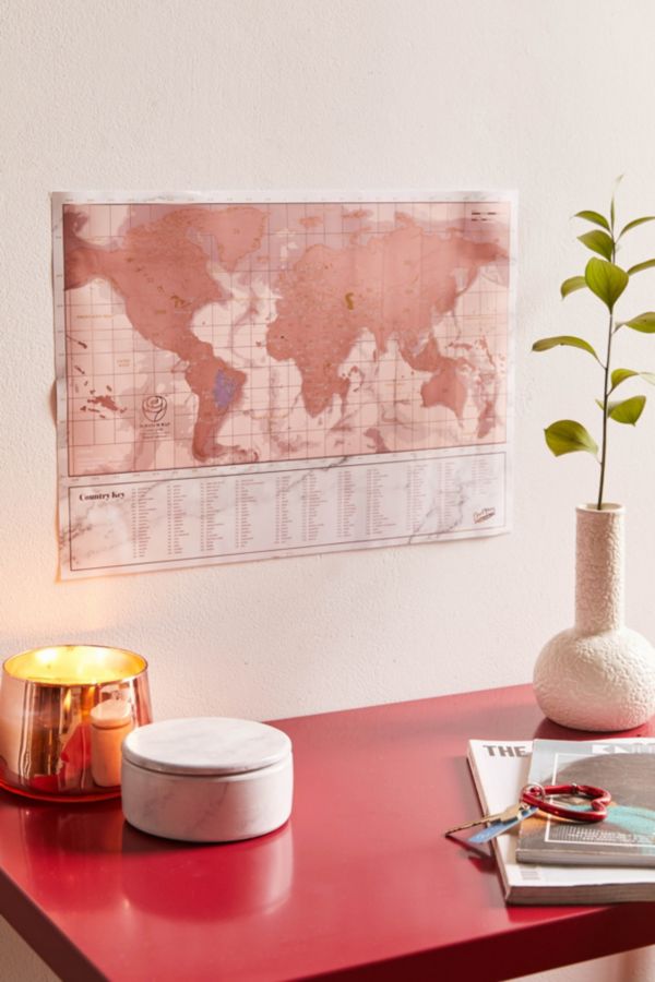 Affiche Carte De Monde Rose Doré à Gratter