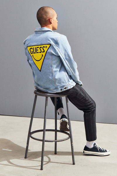 guess x chinatown market x smiley uo exclusive denim trucker jacket