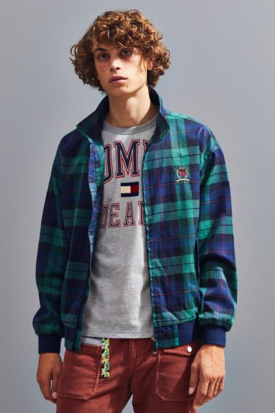 tommy jeans plaid crest logo hoodie