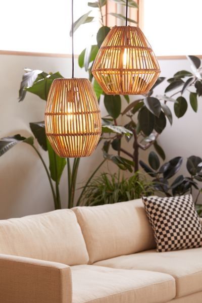 Bamboo Woven Pendant Light Shade, Hanging Plug In Lamps