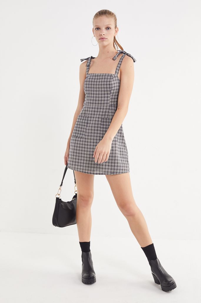UO Plaid TieShoulder Mini Dress Urban Outfitters