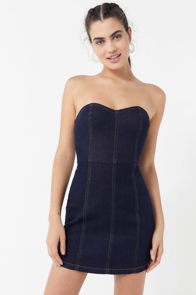 strapless denim mini dress