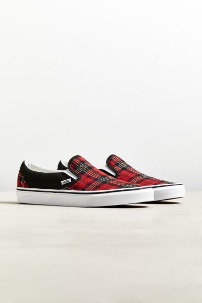 red plaid slip on vans