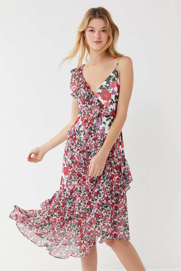 Keepsake Waves Floral Surplice Midi Dress | Urban Outfitters