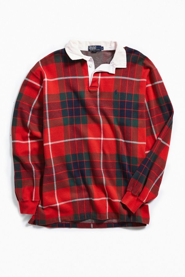 Vintage Ralph Lauren Polo Big Red Plaid Rugby Shirt Urban Outfitters