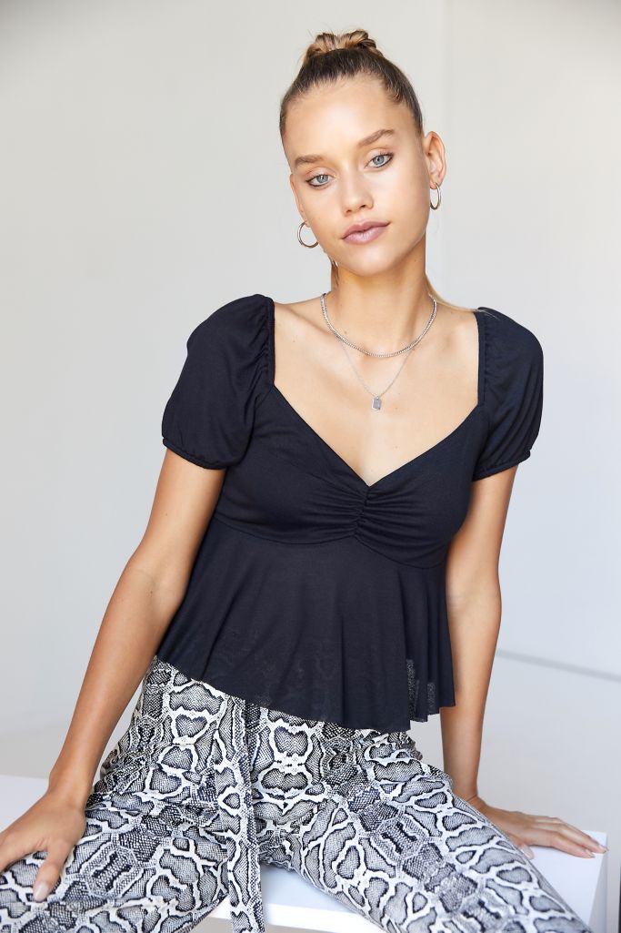 UO Delaney Puff Sleeve Babydoll Top | Urban Outfitters