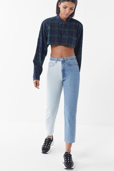 two tone straight leg jeans