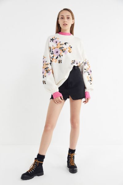 Verona Floral Balloon Sleeve Sweater | Urban Outfitters
