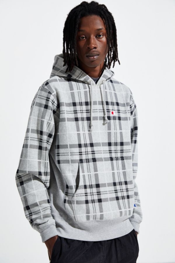 champion uo exclusive plaid reverse weave hoodie sweatshirt