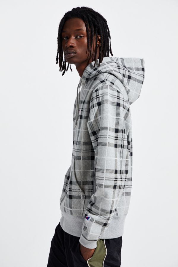 champion uo exclusive plaid reverse weave hoodie sweatshirt