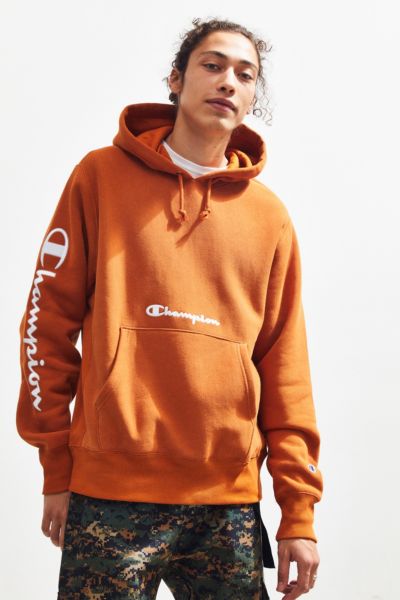 champion hoodie with writing on sleeve