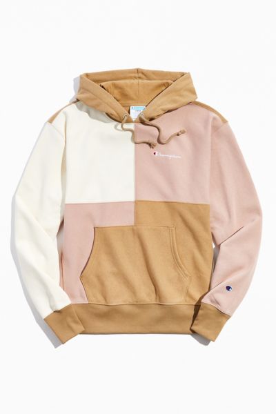 pink brown and white champion hoodie 