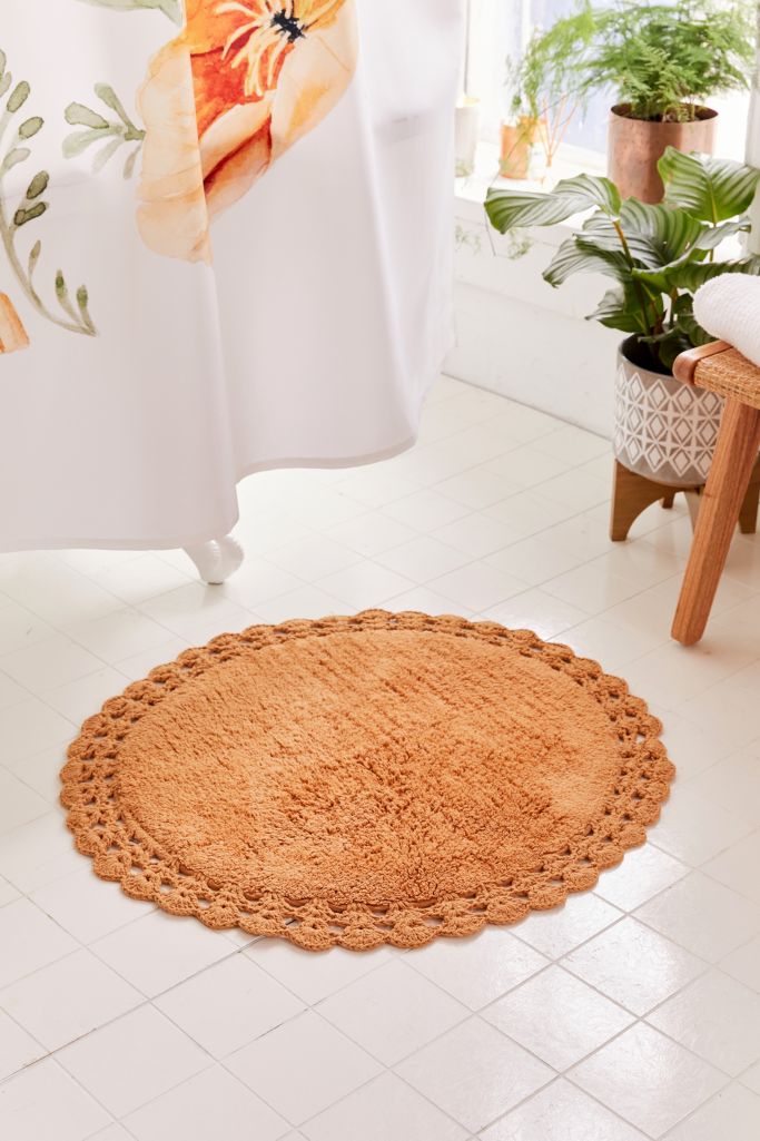 Round Crochet Trim Bath Mat | Urban Outfitters