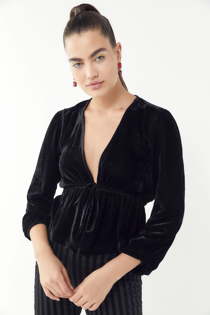 UO Drew Velvet Tie-Waist Blouse | Urban Outfitters Canada
