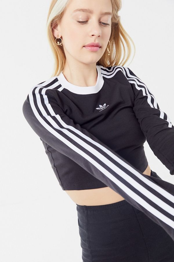 adidas 3-Stripes Cropped Long Sleeve Tee | Urban Outfitters