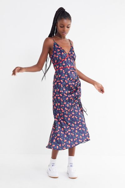 Finders Keepers Valentina Cherry Ruched Midi Dress | Urban Outfitters